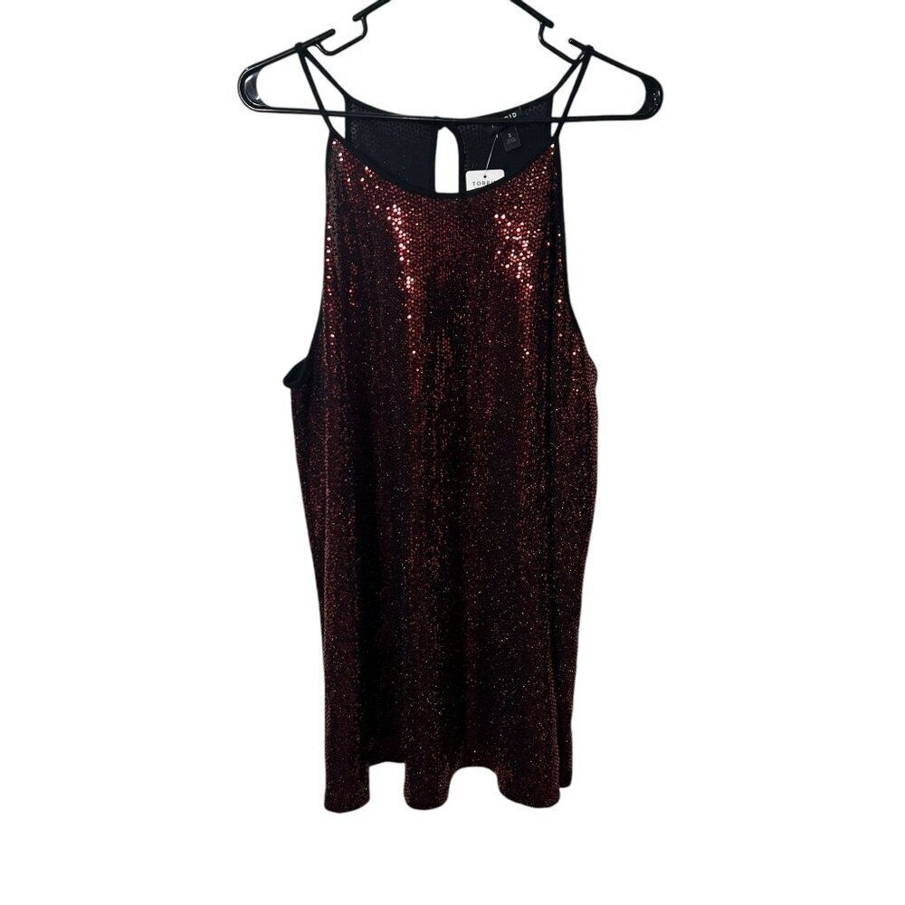 Torrid Red Sequin Halter Tank Top Size 3 Keyhole Back Sleeveless Shimmer stretch